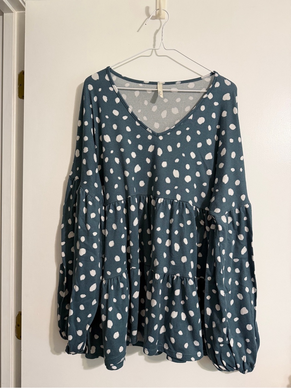 Celeste Teal White Polka Dot V-Neck Babydoll Tunic